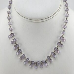 Robert Rose Necklace Lavender Glass Bead Dangle Charm Silver Tone Chain